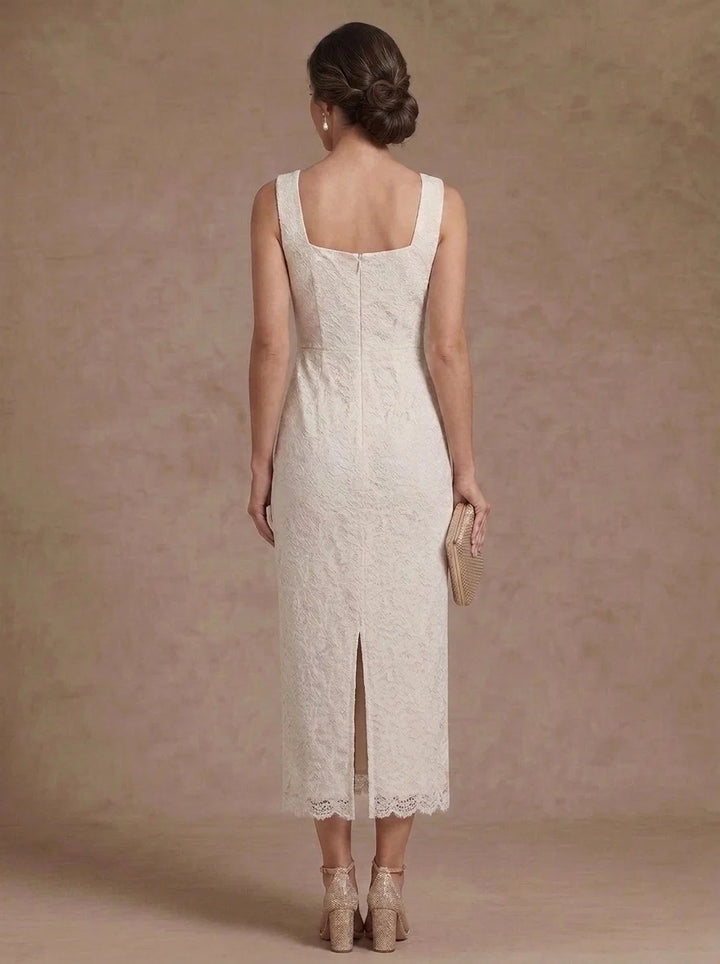 Sheath/Column Sweetheart Stretch Satin Mother of the Bride Dresses with Jacket Lace Long Sleeves Tea-Length