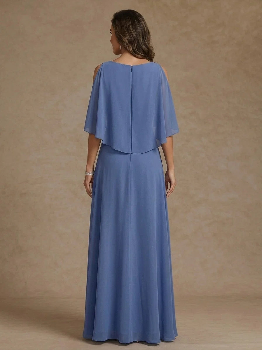 A-Line/Princess Scoop Chiffon Mother of the Bride Dresses Floor-Length Cape Sleeves Floral Sequins