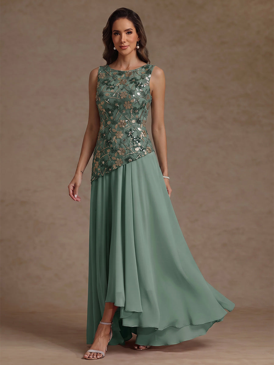 A-Line/Princess Scoop Chiffon Mother of the Bride Pantsuit Floral Ankle-Length Sleeveless with Wrap