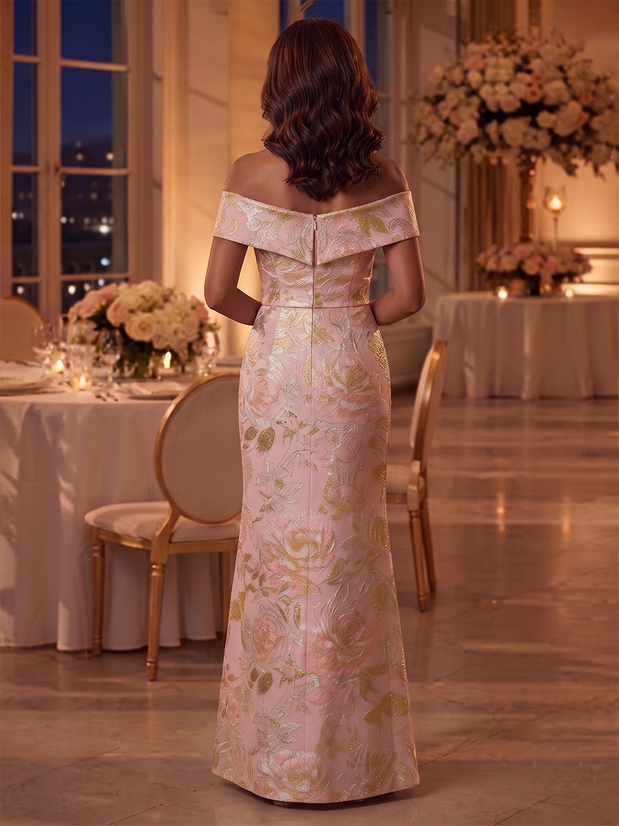 Sheath/Column Off-the-Shoulder Jacquard Mother of the Bride Dresses Floral Floor-Length Sleeveless