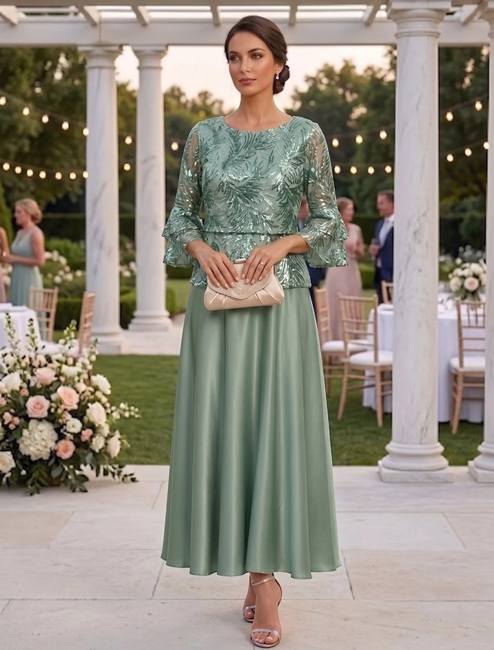 A-Line/Princess Scoop Silk Satin Mother of the Bride Dresses Ankle-Length 3/4 Sleeves Sequins