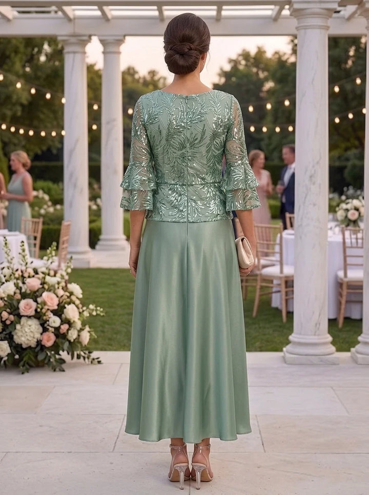 A-Line/Princess Scoop Silk Satin Mother of the Bride Dresses Ankle-Length 3/4 Sleeves Sequins