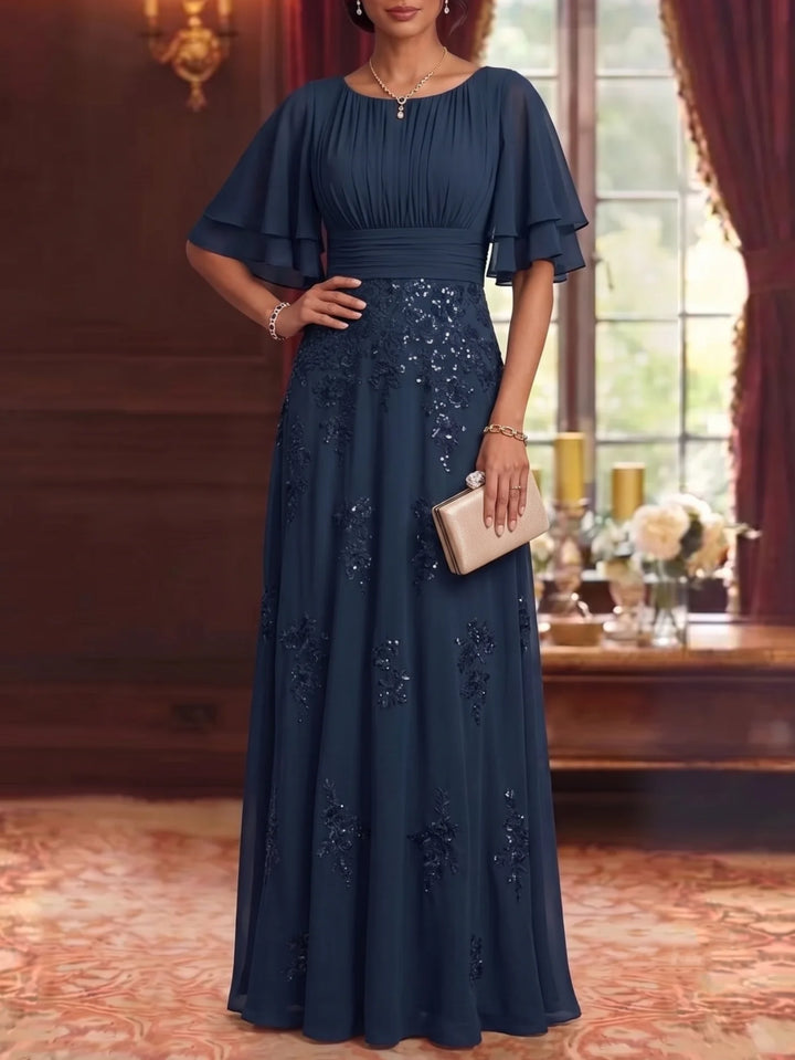 A-Line/Princess Scoop Chiffon Mother of the Bride Dresses Sequins Floor-Length Half Sleeves