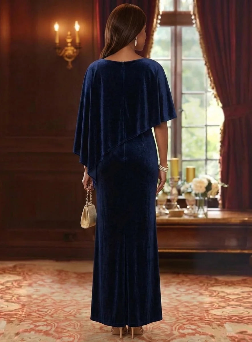 Sheath/Column Scoop Velvet Mother of the Bride Dresses Lace Sequins Cape Sleeves Ankle-Length