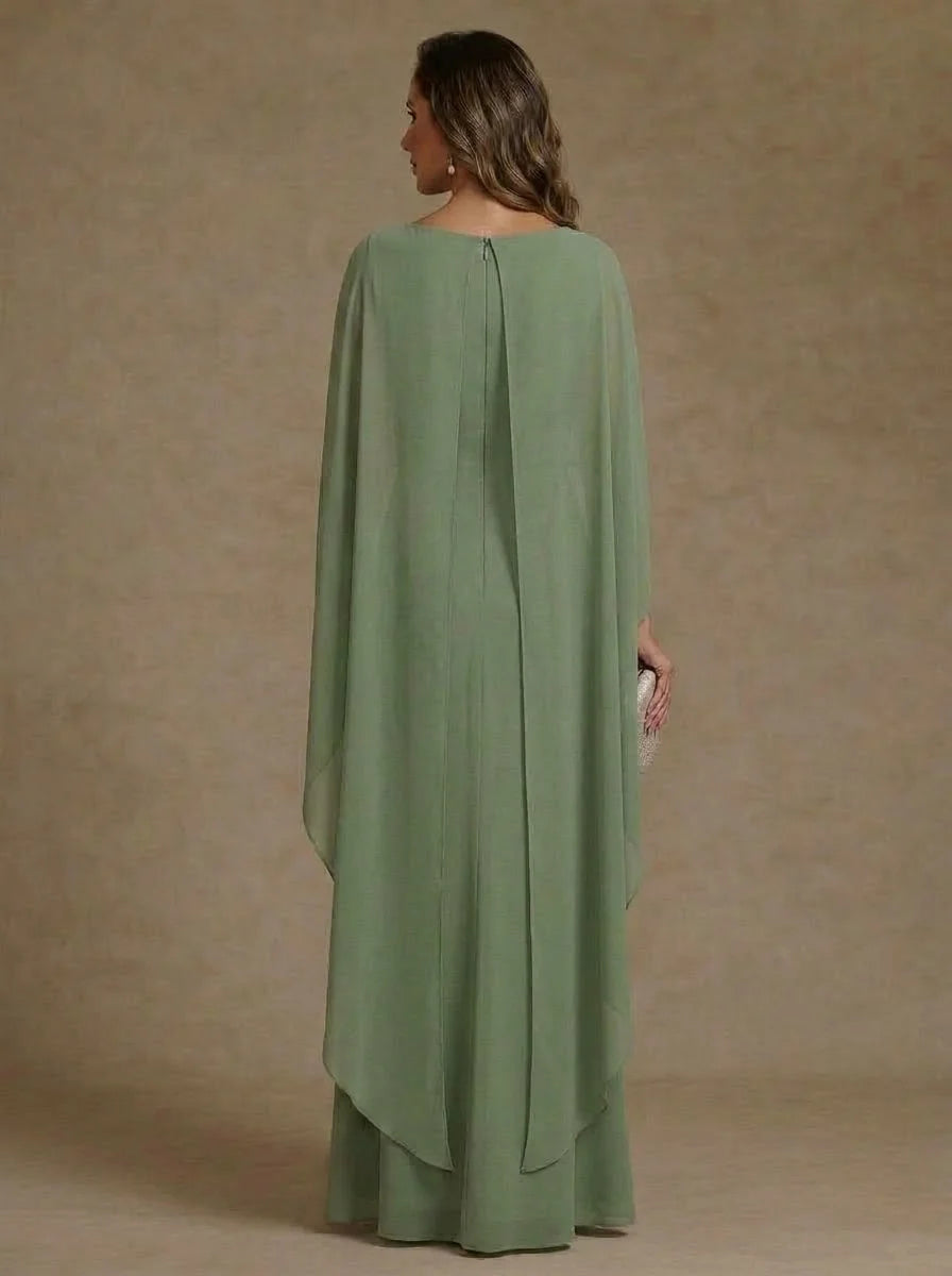 A-Line/Princess Scoop Chiffon Mother of the Bride Dresses Floral Sequins Floor-Length Cape Sleeves