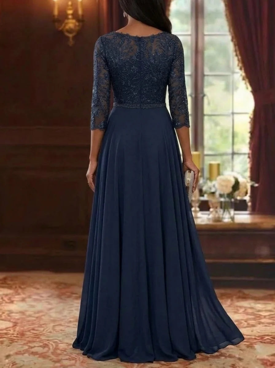 A-Line/Princess Scoop Chiffon Mother of the Bride Dresses with Overskirt Split Side 3/4 Sleeves Floor-Length Floral