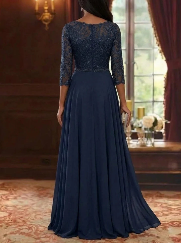 A-Line/Princess Scoop Chiffon Mother of the Bride Dresses with Overskirt Split Side 3/4 Sleeves Floor-Length Floral