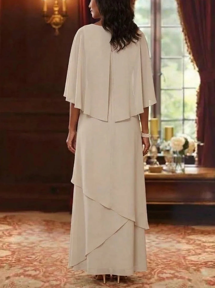 A-Line/Princess Scoop Chiffon Mother of the Bride Dresses Cape Sleeves Floor-Length Floral Sequins