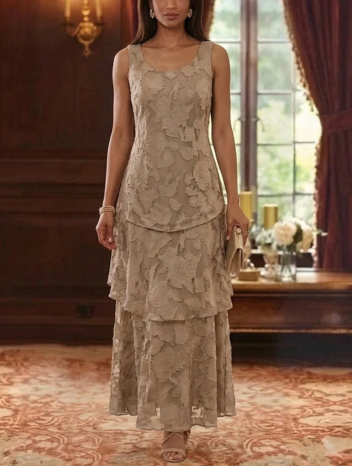 2 Pieces A-Line/Princess Scoop Chiffon Floral Mother of the Bride Dresses with Jacket 3/4 Sleeves Ruffles Ankle-Length