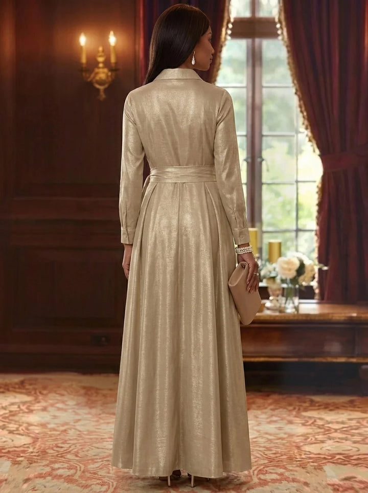 A-Line/Princess V-Neck Taffeta Mother of the Bride Dresses Sequins Long Sleeves Floor-Length