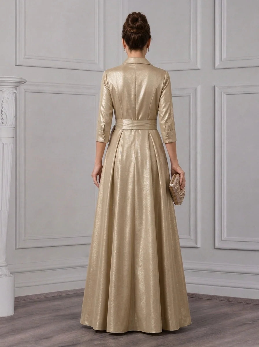A-Line/Princess Shirt Collar Taffeta Mother of the Bride Dresses Floor-Length Bowknot 3/4 Sleeves