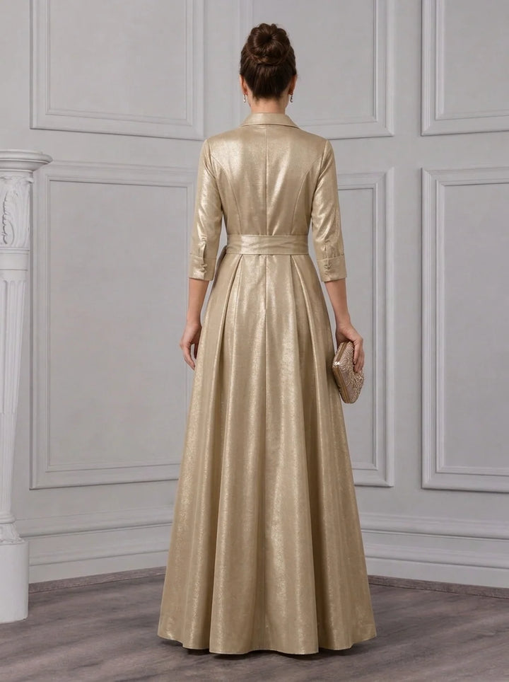 A-Line/Princess Shirt Collar Taffeta Mother of the Bride Dresses Floor-Length Bowknot 3/4 Sleeves