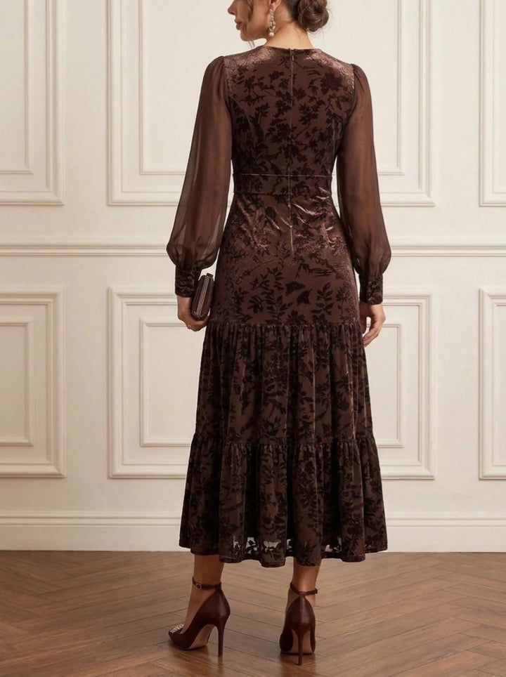A-Line/Princess Scoop Velvet Burnout Mother of the Bride Dresses Ankle-Length Floral Long Sleeves