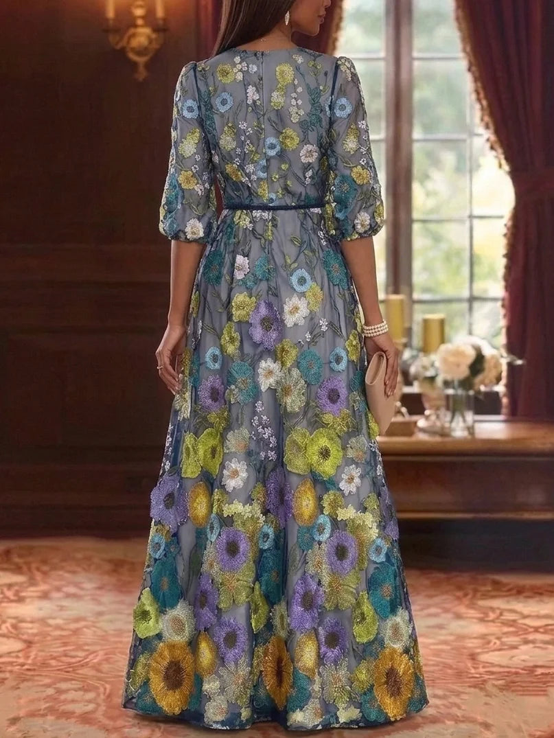 A-Line/Princess Scoop Lace Mother of the Bride Dresses 3/4 Sleeves Floor-Length With Embroidered Floral