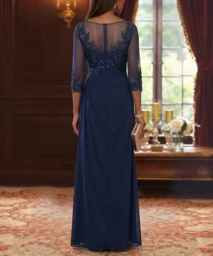A-Line/Princess Scoop Chiffon Mother of the Bride Dresses 3/4 Sleeves Floor-Length Lace Sequins Floral