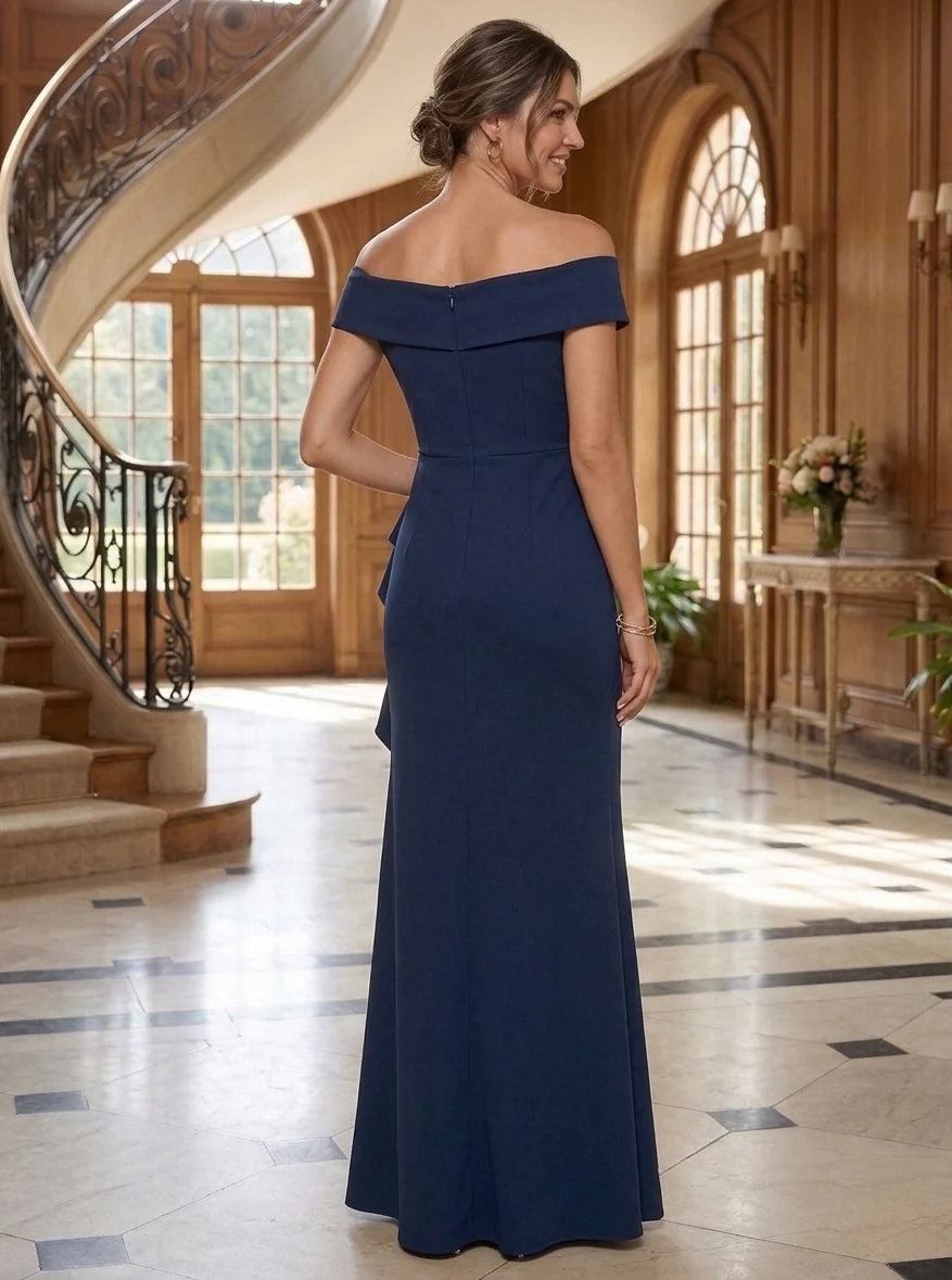 Sheath/Column Off-the-Shoulder Stretch Satin Mother of The Bride Dresses Ruffles Sleeveless Floor-Length
