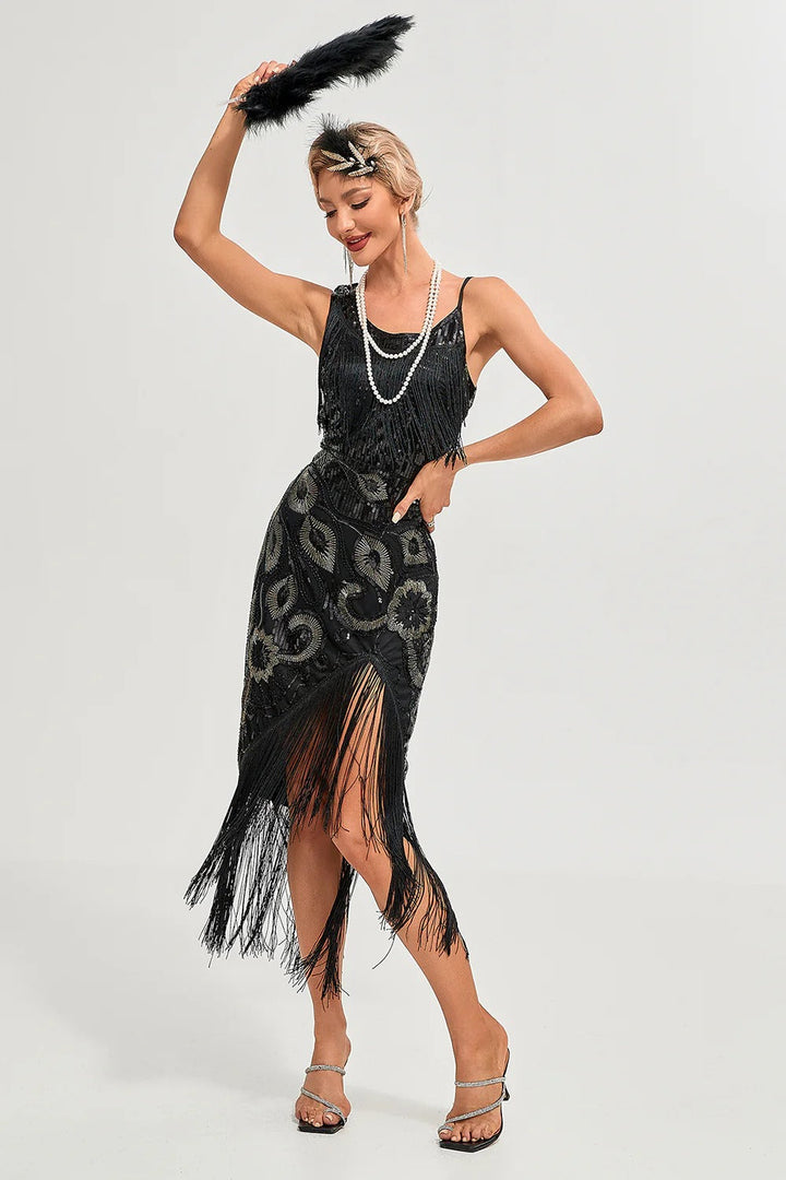 1920s Sheath/Column Scoop Fringe Vintage Costume Party Dresses with Sequins