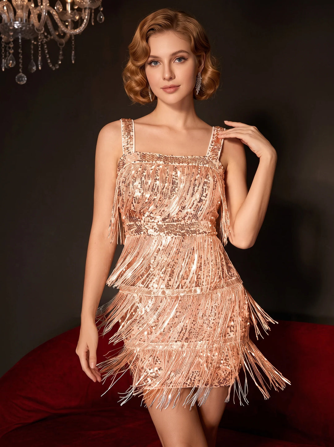 1920s Sheath/Column Vintage Tassels Costume Party Dresses Short/Mini Dresses Square Neck