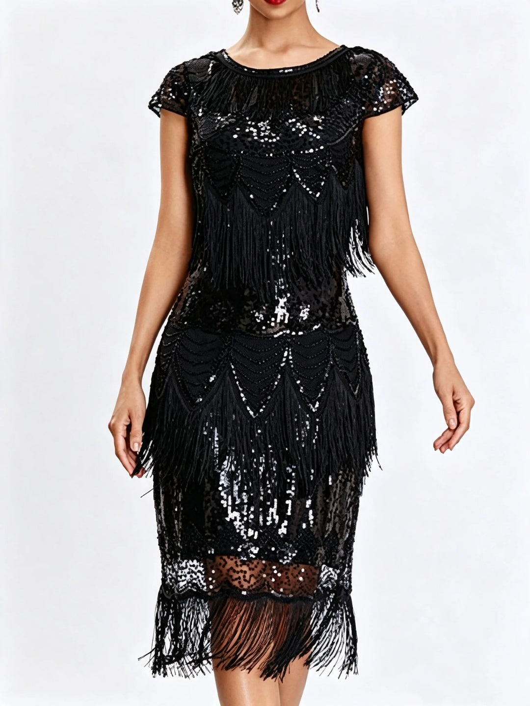 1920s Sheath/Column Scoop Vintage Tassels Costume Party Dresses Knee-Length Dresses