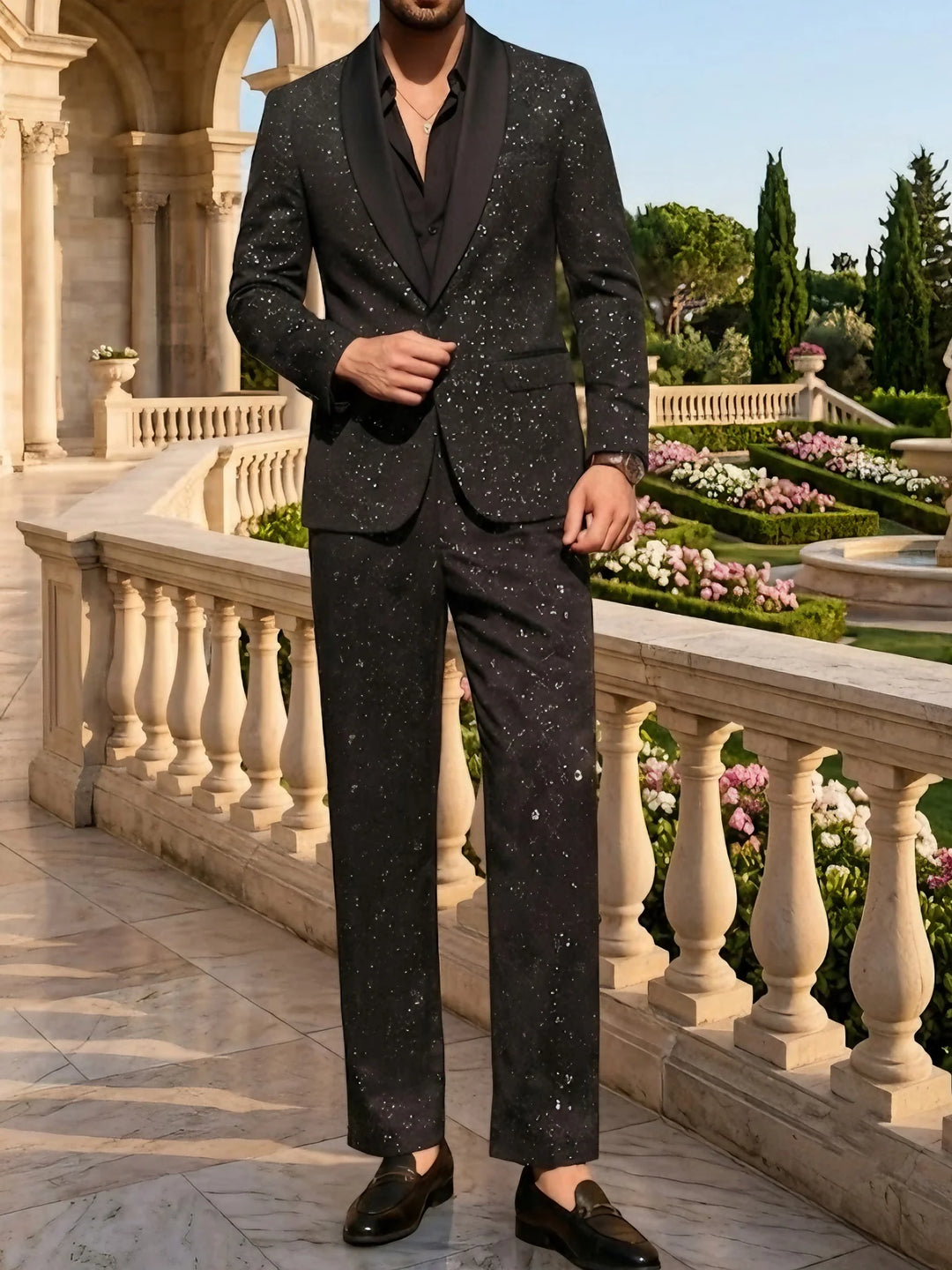 Men's 2 Pieces Single-Breasted One Button Sequins Suit Long Sleeves