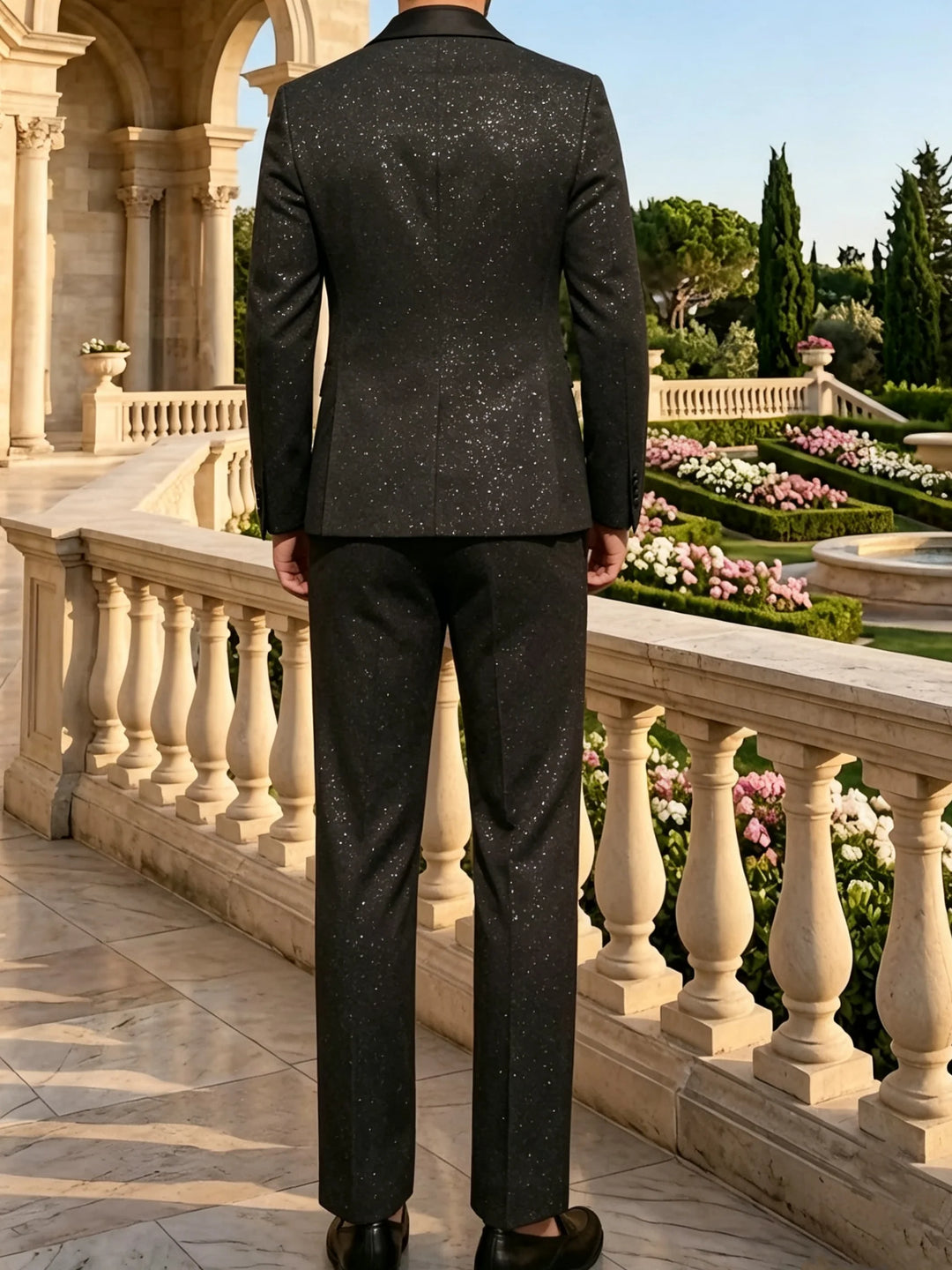 Men's 2 Pieces Single-Breasted One Button Sequins Suit Long Sleeves