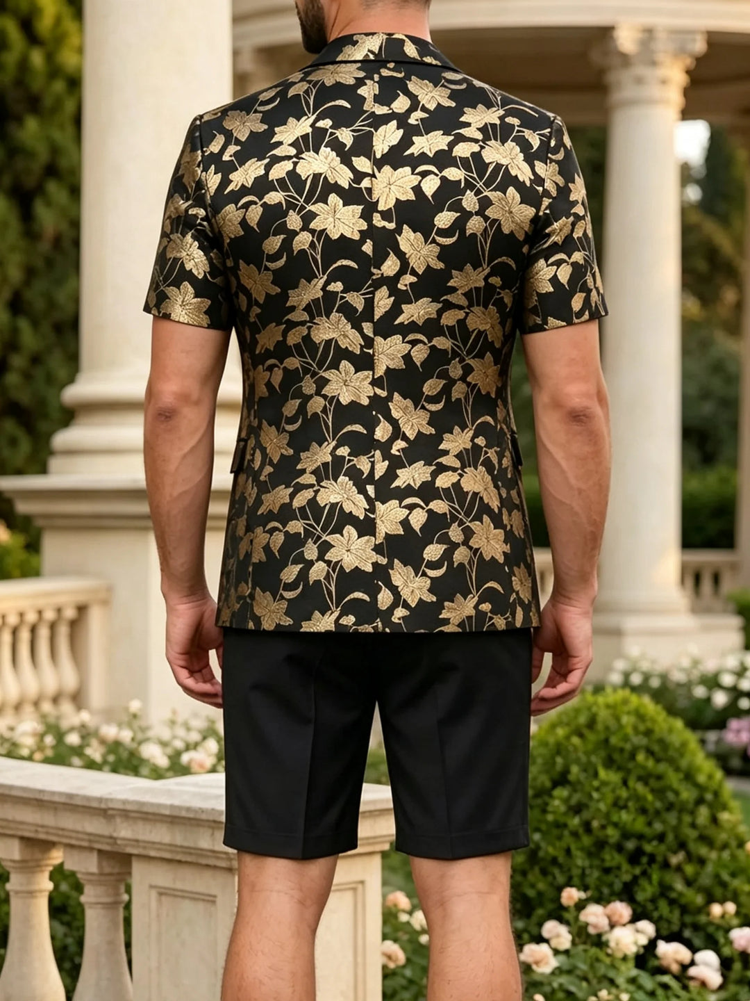 Men's 2 Pieces Single-Breasted One Button Printed Floral Suit Short Sleeves