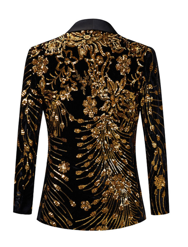 Gold Red Green Men's Tailored Fit Single Breasted One-button Sequins Party Jacket