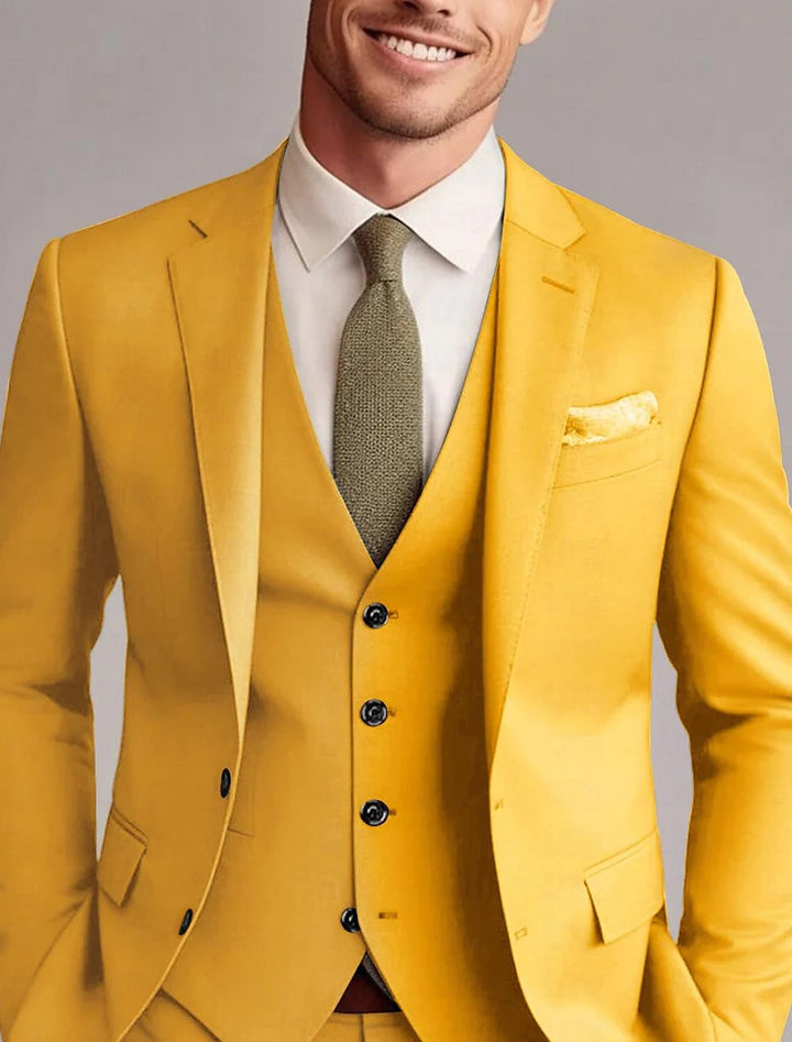 Green Red Blue Yellow Men's Tailored 3 Pieces Solid Coloured Fit Single Breasted Two-buttons Wedding Suits