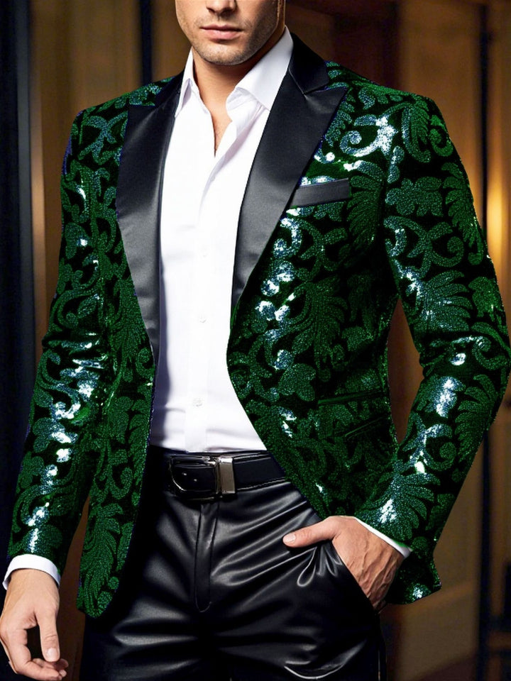 Men's Standard Fit Single Breasted One-button Party Jacket Sequins