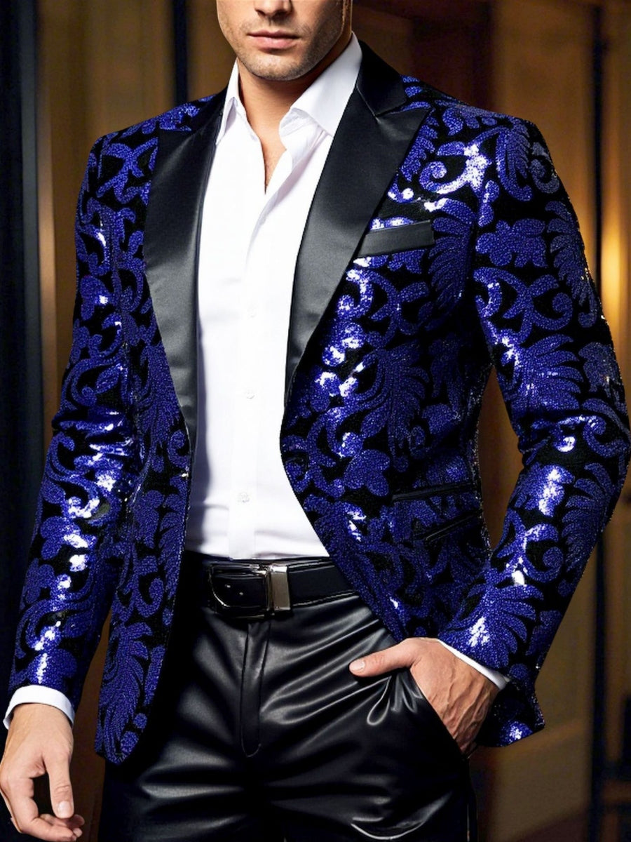 Men's Standard Fit Single Breasted One-button Party Jacket Sequins