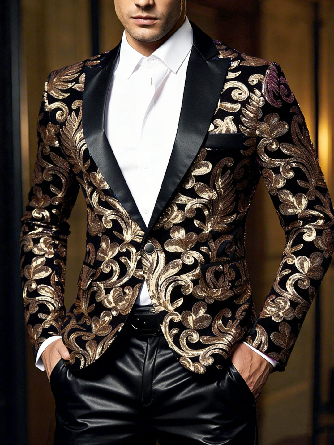 Men's Standard Fit Single Breasted One-button Party Jacket Sequins