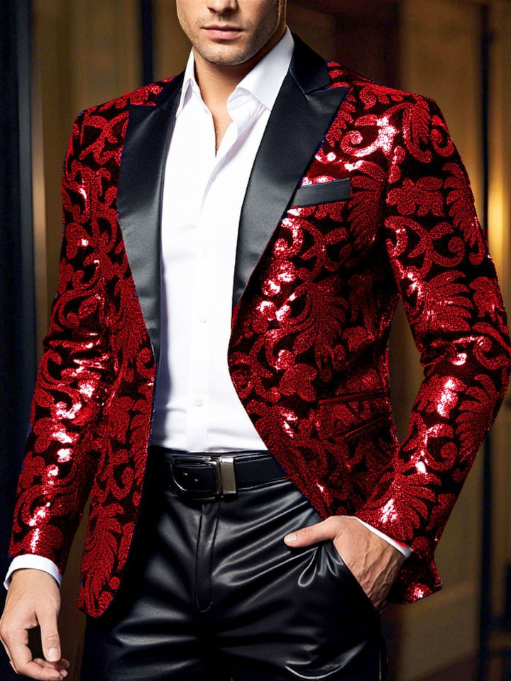 Men's Standard Fit Single Breasted One-button Party Jacket Sequins