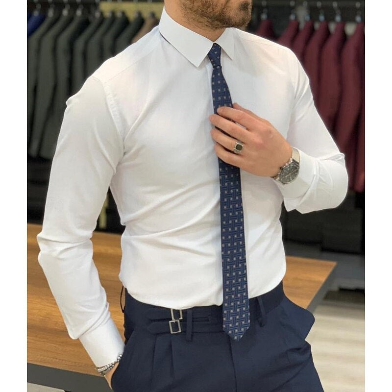 White Shirt Men's Standard Fit Long Sleeves  Solid Colour Shirt