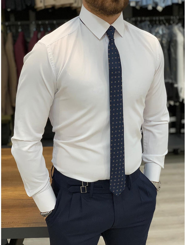 White Shirt Men's Standard Fit Long Sleeves  Solid Colour Shirt