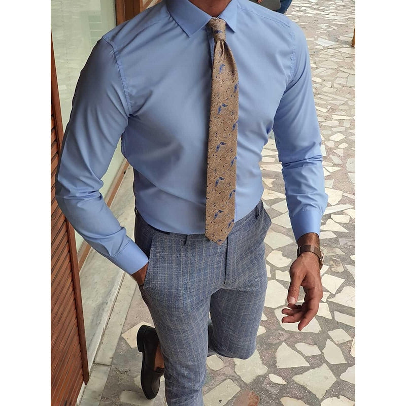 Blue Shirt Men's Standard Fit Long Sleeves Solid Colour Shirt