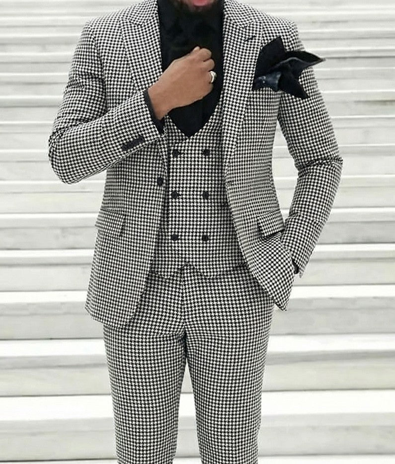 Black White Party Men's Retro Daily Tweed Single Breasted One-Button Party Casual Wedding Suits