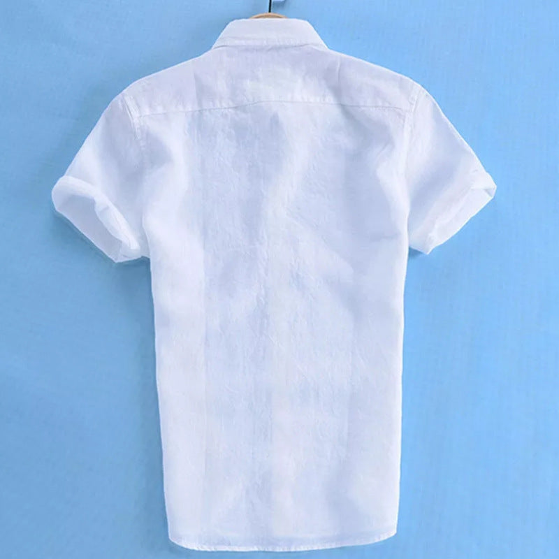 Men's Casual Short Sleeves Solid Colour Cotton Shirt