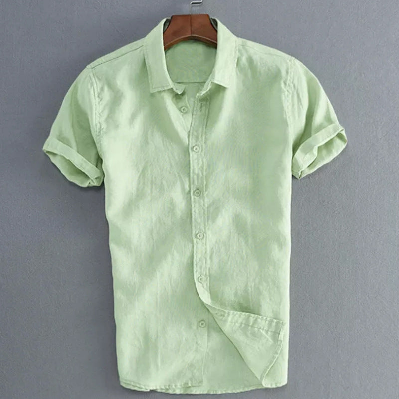 Men's Casual Short Sleeves Solid Colour Cotton Shirt