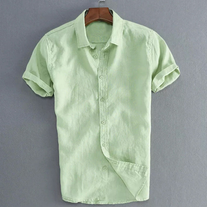 Men's Casual Short Sleeves Solid Colour Cotton Shirt