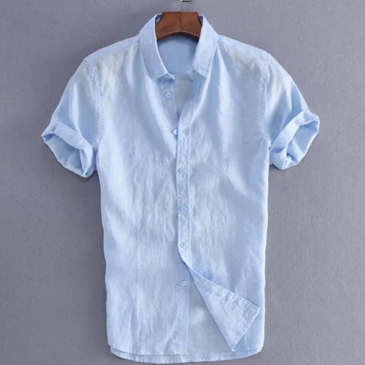 Men's Casual Short Sleeves Solid Colour Cotton Shirt