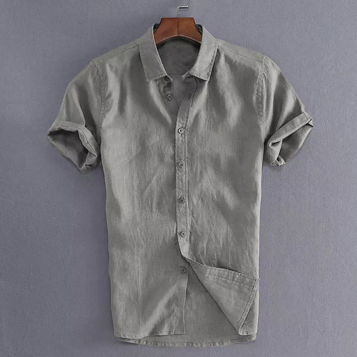 Men's Casual Short Sleeves Solid Colour Cotton Shirt