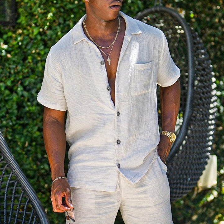 Men's Casual Short Sleeves Solid Colour Shirt