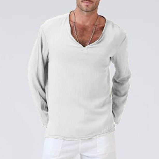 Men's Casual V-Neck Long Sleeves Solid Colour Shirt