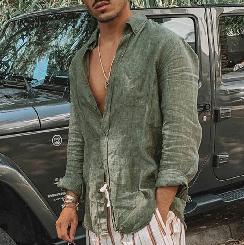 Men's Casual Long Sleeves Solid Colour Shirt