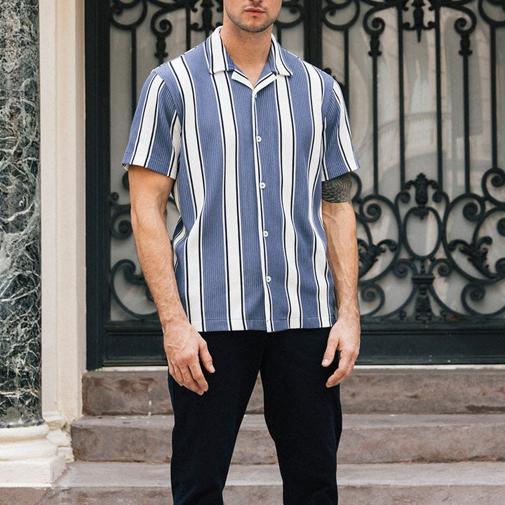 Men's Loose Short Sleeves Casual Striped Shirt