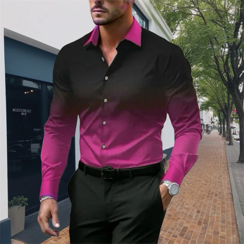 Men's Standard Fit Long Sleeves Casual Gradient Colour Shirt
