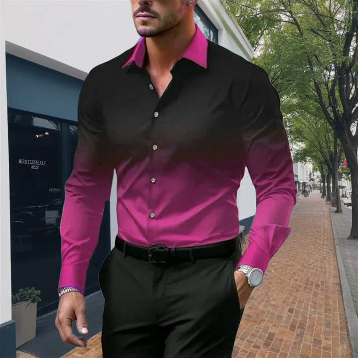 Men's Standard Fit Long Sleeves Casual Gradient Colour Shirt