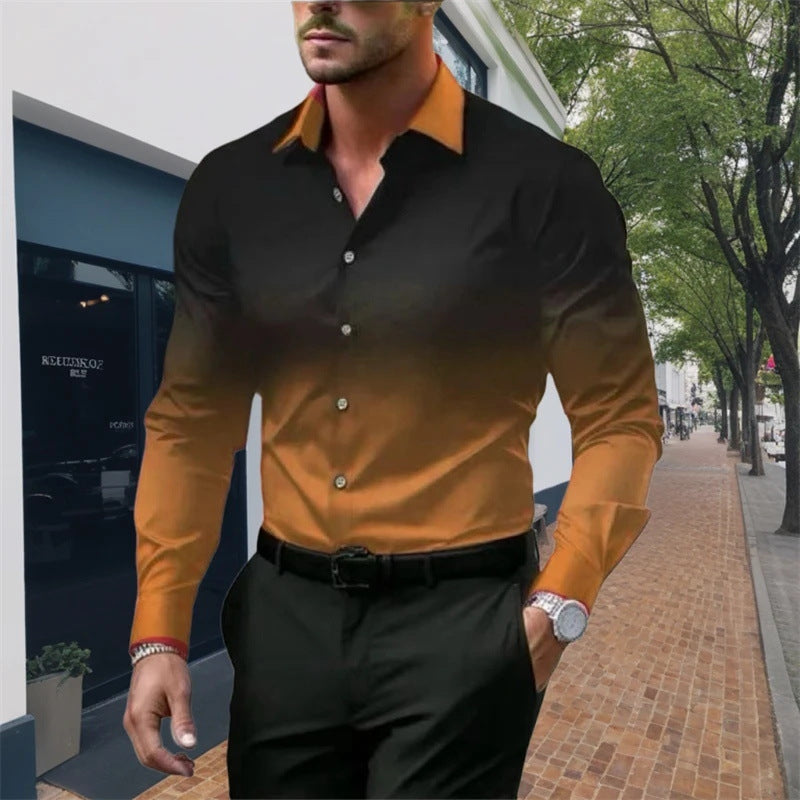 Men's Standard Fit Long Sleeves Casual Gradient Colour Shirt