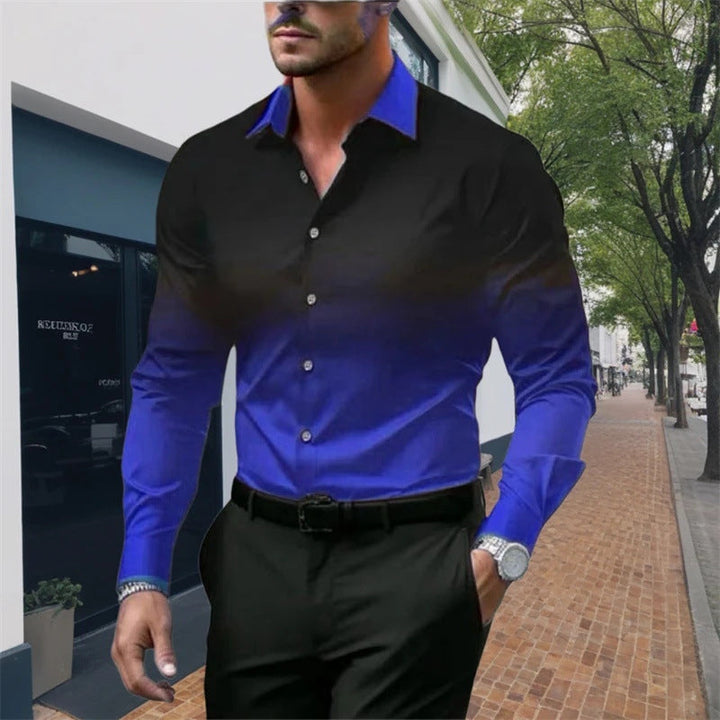 Men's Standard Fit Long Sleeves Casual Gradient Colour Shirt