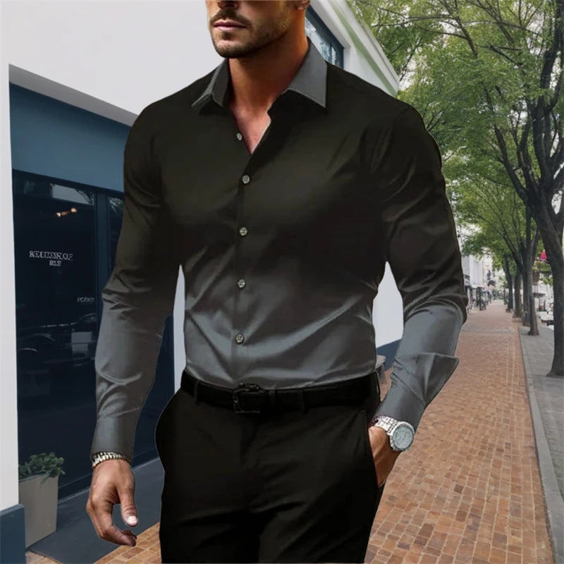 Men's Standard Fit Long Sleeves Casual Gradient Colour Shirt